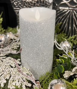 Silver Glitter 3x6 Moving Flame LED Candle