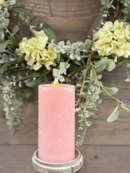 Pink Frosted Moving Flame LED Candle 3x6in