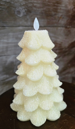 White Christmas Tree with White Glitter Moving Flame LED Candle 5x6.5in