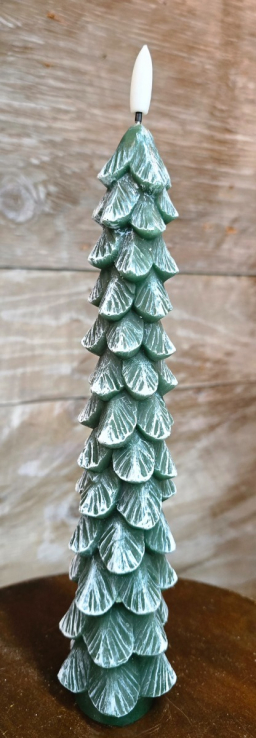 Green Christmas Tree Taper with 3D Flame 10in