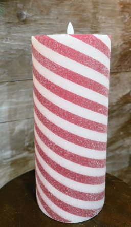 Frosted Candy Cane  Moving Flame LED Candle 5x11.5in