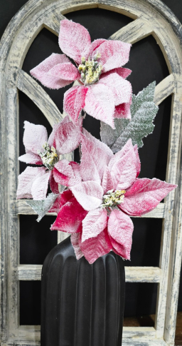 Frosted Red Poinsettia Pick 33.5in