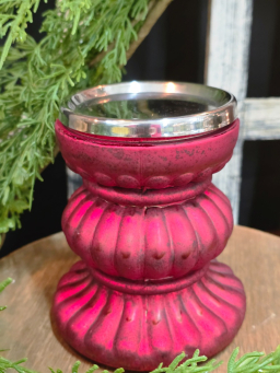 Sm Antique Red Mercury Candle Holder 4.5x4.5x5in