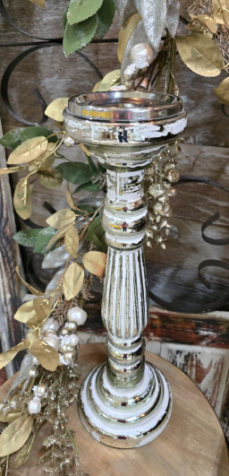 Tall Silver & White Candle Holder 5.5x5.5x16in