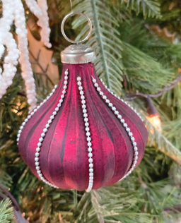 Red Pearl Drop Ornament 3.5x3.5x4in