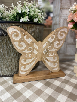 Wooden Butterfly on Base 9x10in