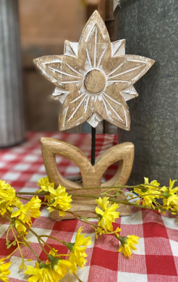 Antique White & Natural Wooden Flower 9x5in