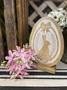 Laser Engraved Wooden Egg on a Base 8.5x6in