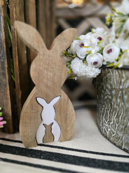 3D Wooden Bunny with a Bunny Cutout 10x5in