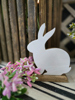 White Enamel Wooden Bunny on a Base 9x7in