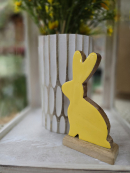 Yellow Enamel Wooden Bunny on a Base 6.5x6in