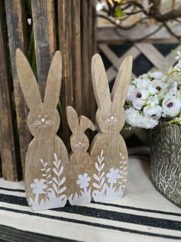 Trio Wooden Bunny 12x5in