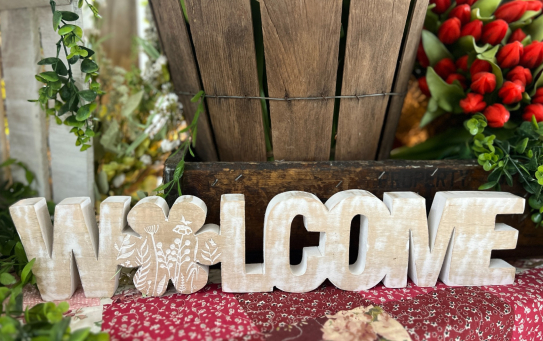 White Antique Welcome Wooden Word