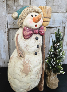 Blizzard Snowman W Broom 12x10x20in