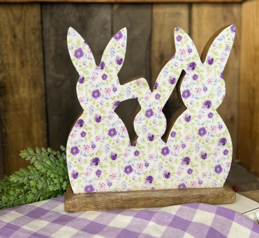 Purple Floral Bunny Trio 10x10in