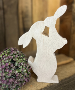 Loving Wooden Bunnies with a White Enamel 10x6in