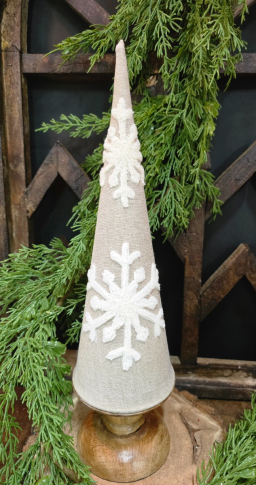 Small Beige Cone Tree With Snowflake 12x4x4in