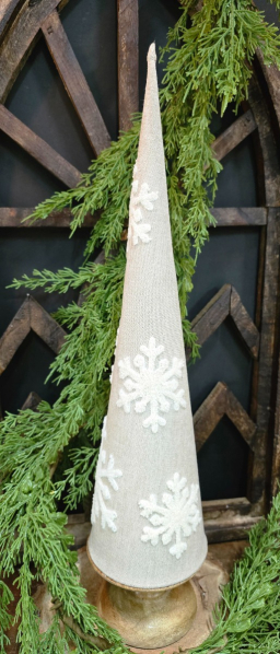 Med Beige Cone Tree With Snowflake 18.5x4.5x4.5in