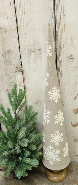 Lg Beige Cone Tree With Snowflake 27x6x6in