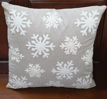 Beige Snowflake Pillow 15.5x15.5x1in