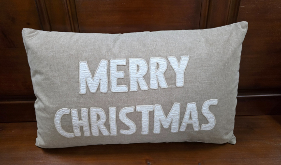 Beige Merry Christmas Pillow 12x19.5x1in