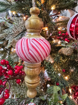 Wooden Candy Swirl Ornament 6x2x2in