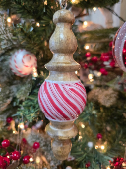 Wooden Candy Swirl Ball Ornament 7x3x3in