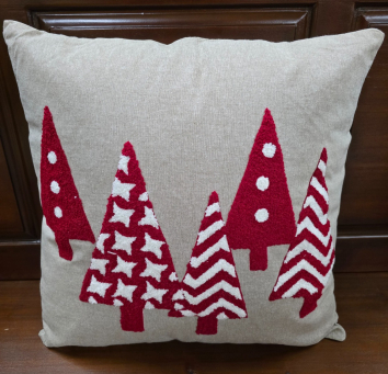 Square Red Tree Pillow 15.5x15.5x1in