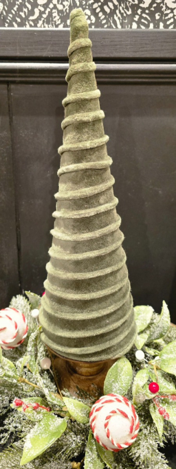 Sm Green Velvet Cone Tree 15.5x4.5x4.5in