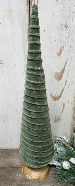 Med Green Velvet Cone Tree 12.5x4.5x4.5in