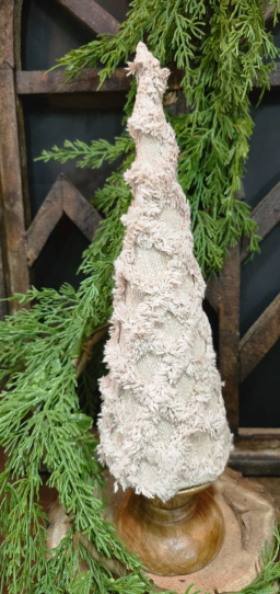 Small Fuzzy Beige Cone Tree 15.5x4.5x4.5in