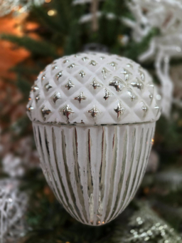 Large Silvery Acorn Ornament 8x6x6in