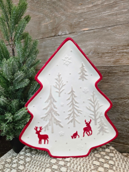 Red Deer Tree Platter 12.5x10.5x1in