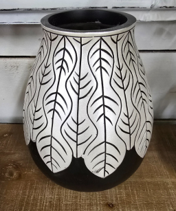 Pearl White And Black Vase 6x6x9in