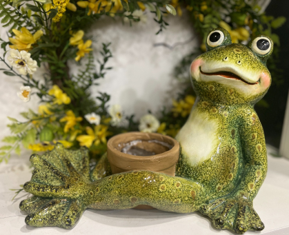 Frog With Flowering Pot 15.5x10.5x10.5in