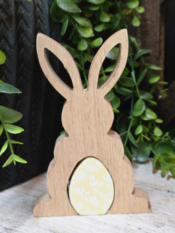 Wooden Bunny with Enamel Egg Cutout 3D 5.5in