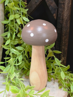 Tall Brown Wooden Mushroom 7in