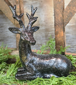 Glittery Black Laying Deer 5.5x3.5x6.5in