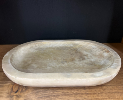 White Washed Wooden Oval Tray 12x8x1in