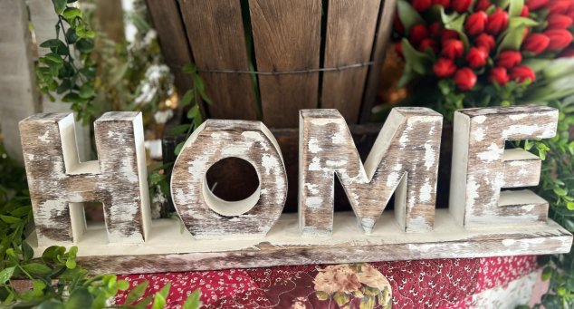 HOME Whitewashed Wooden Sign