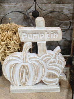 Wooden Pumpkins W/ Sign 12x10in