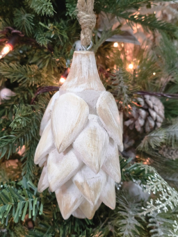 Wooden Hanging Pine Cone Ornament 7x3in