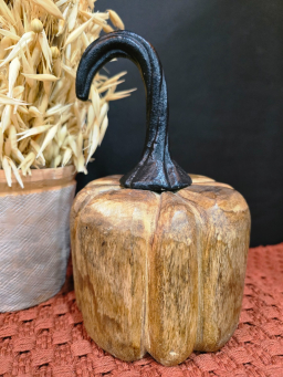 Large Square Wooden Pumpkin 7.5x4.5x4.5in