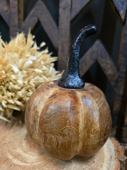 Smallall Round Wooden Pumpkin 4x3.5x3.5in